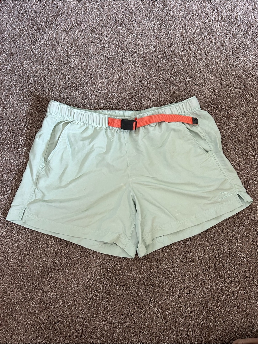 L.L. Bean Mint Green Athletic Shorts with Coral Waist Strap